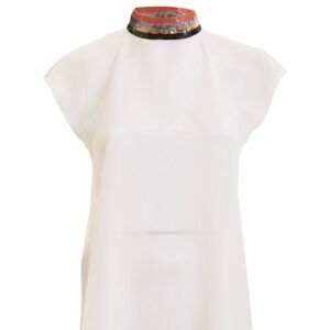Armani Elegant White Top with Multicolor Collar